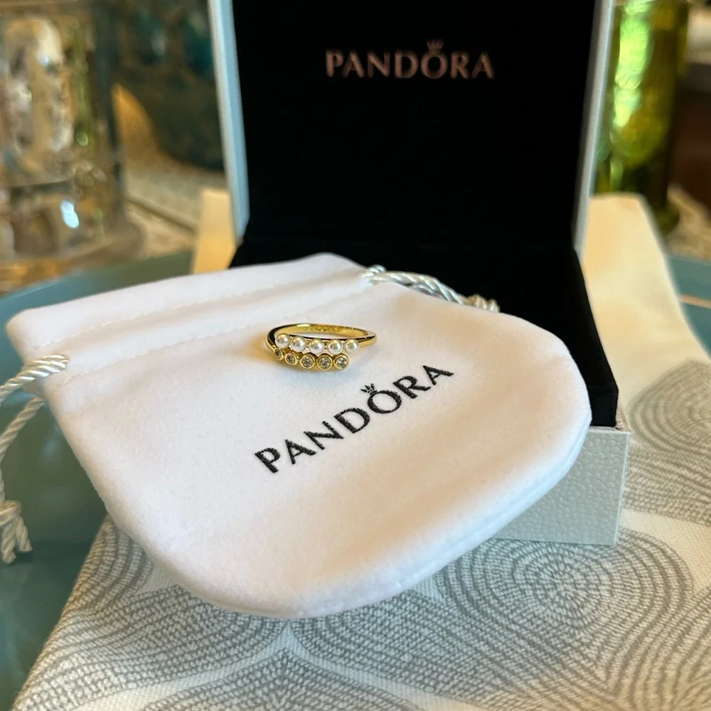 Pandora Treated Freshwater Cultured‎ Pearls & Stones Open Ring NEW
